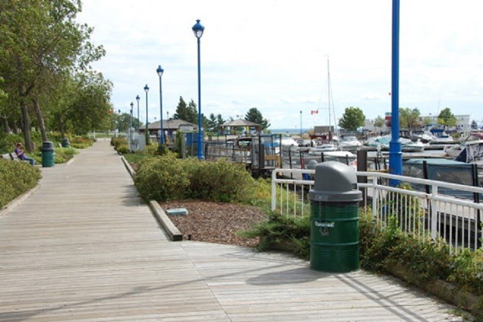 Boardwalk and marina along the North Bay waterfront on Lake Nipissing